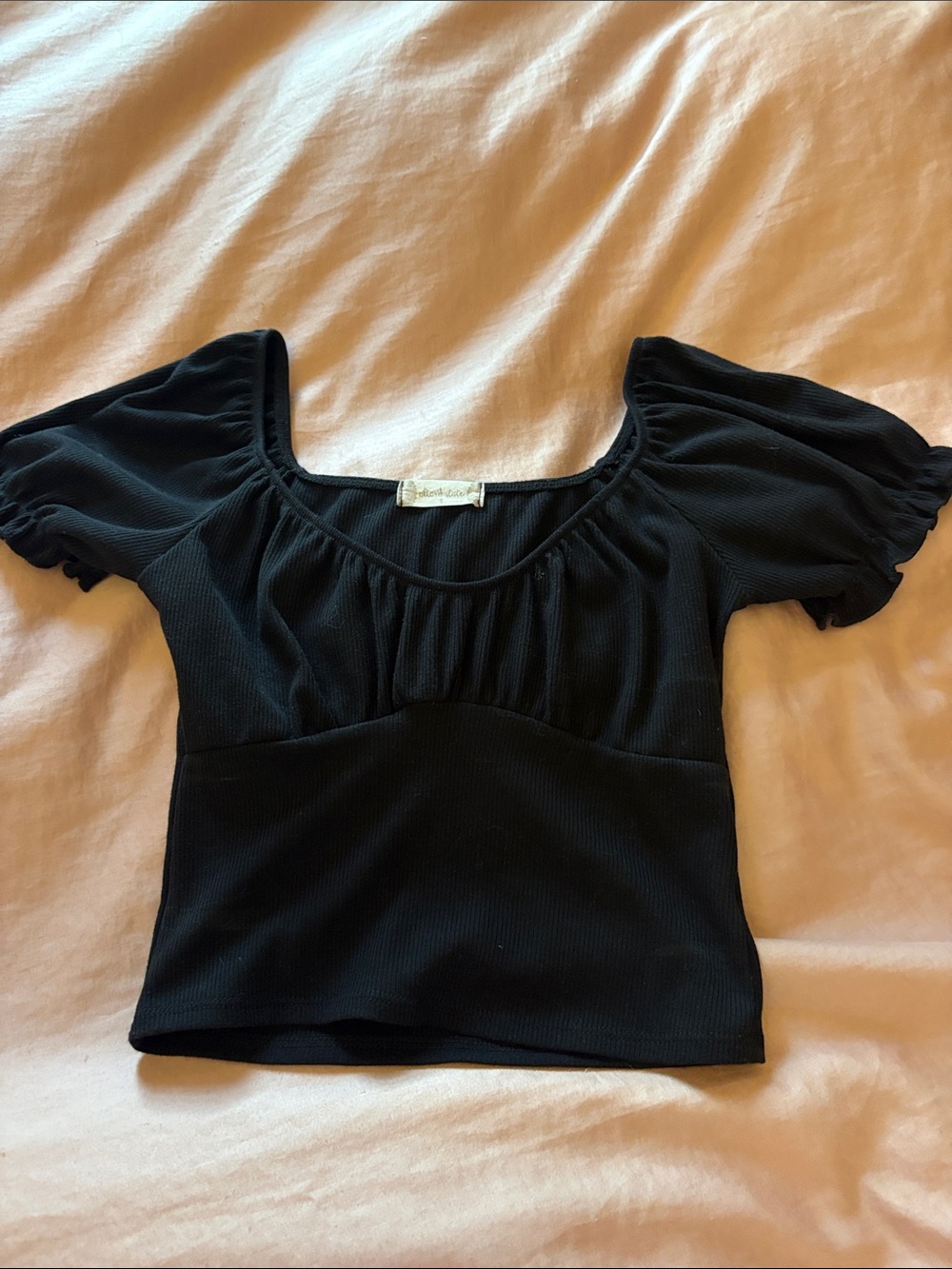Altar'd State Black Short Puff Sleeve Scoop Neck Crop Top